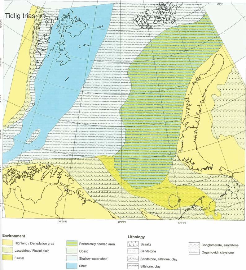 Figur 8 Avsetningsmiljø i Barentshavet i tidlig