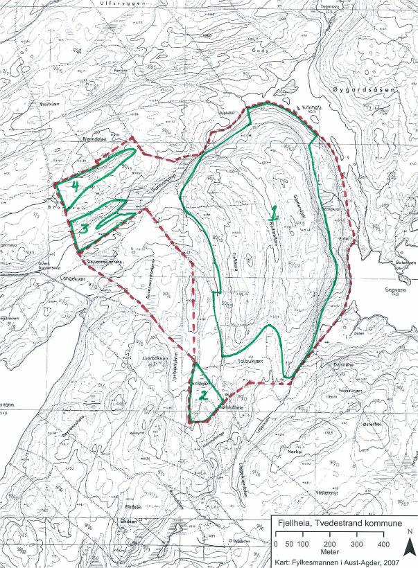 Naturfaglig undersøkelse av 7 skogområder i Agder og Telemark 50 KART OVER FJELLHEIA Rød stiplet linje