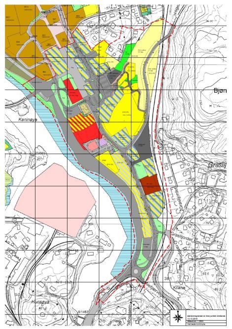 Eksisterende planer Eksisterende reguleringsplan for Vennesla sentrum regulerer områdene til bolig/forretning/kontor, bolig/forretning, off. adm. Bygg, bolig/off.