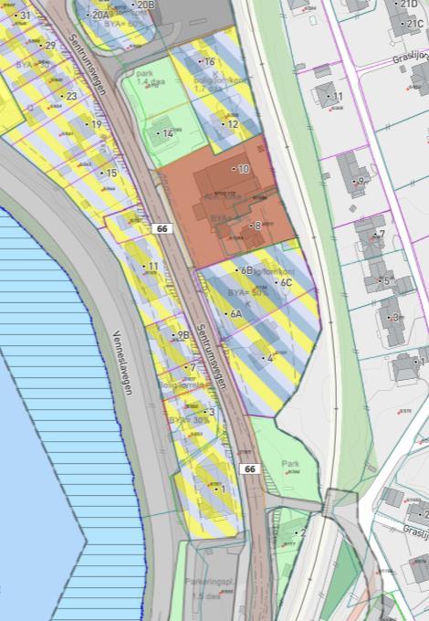 Trafikkforhold infrastruktur gang-/sykkelveier Planområdets struktur preges av infrastrukturen. Området rammes inn av jernbanen i øst og fv. 405 i vest. Gjennom området går fv.