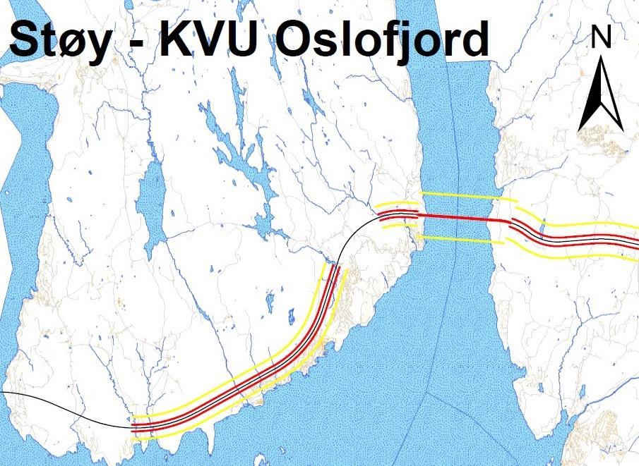 T-1442 når vi planlegger vei FORFASER: Gul og rød sone beregnes sjablongmessig. Overslag over antall bosatte i gul og rød støysone.