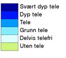 TELEDYP Kartet viser døgnverdi av teledyp i centimeter. Teledyp er i HBV-modellen beregnet ut fra lufttemperatur og snødyp. Eventuelle effekter av permafrost er ikke beregnet.