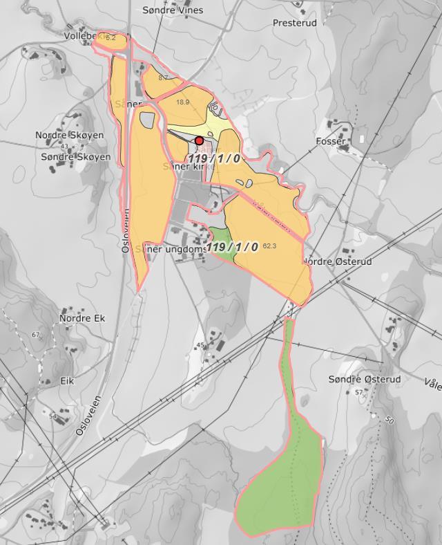 2. BESKRIVELSE AV PLANOMRÅDET 2.1 Beliggenhet Planområdet er en del av en større eiendom med gnr./bnr. 119/1 på Såner i Vestby kommune.