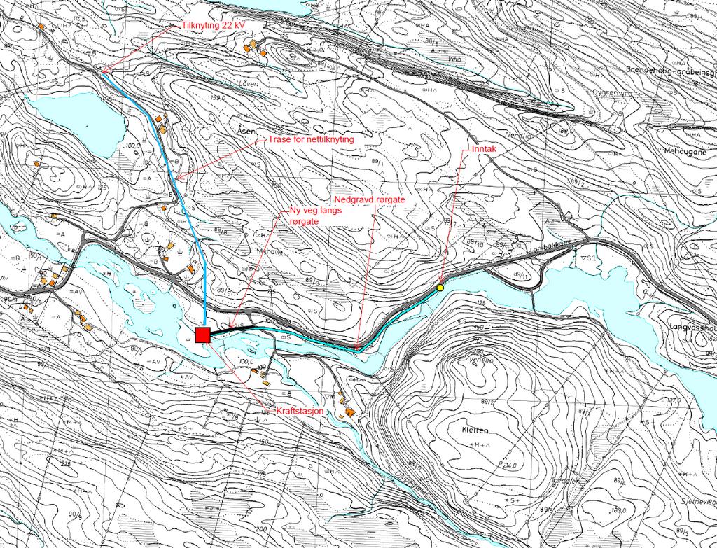 6 Figur 2. Situasjonskart 1.4 Dagens situasjon og noverande inngrep. Tiltaksområdet ligg i ein typisk kystnær u dal med slake sider mot fjelltoppane som ligg mellom 200-700 moh.