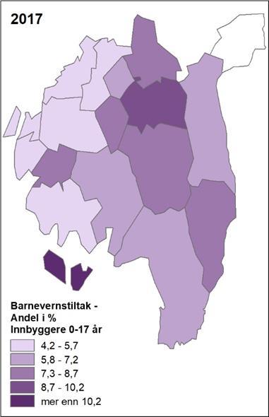 Barnevern mottakere Andel barn med barnevernstiltak ift.