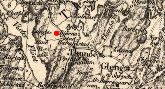 Figur 16 Kartutsnitt fra amtskartet fra 1826. Planområdets plassering markert. Kilden, NIBIO. Selve planområdet er et allerede etablert næringsområde.
