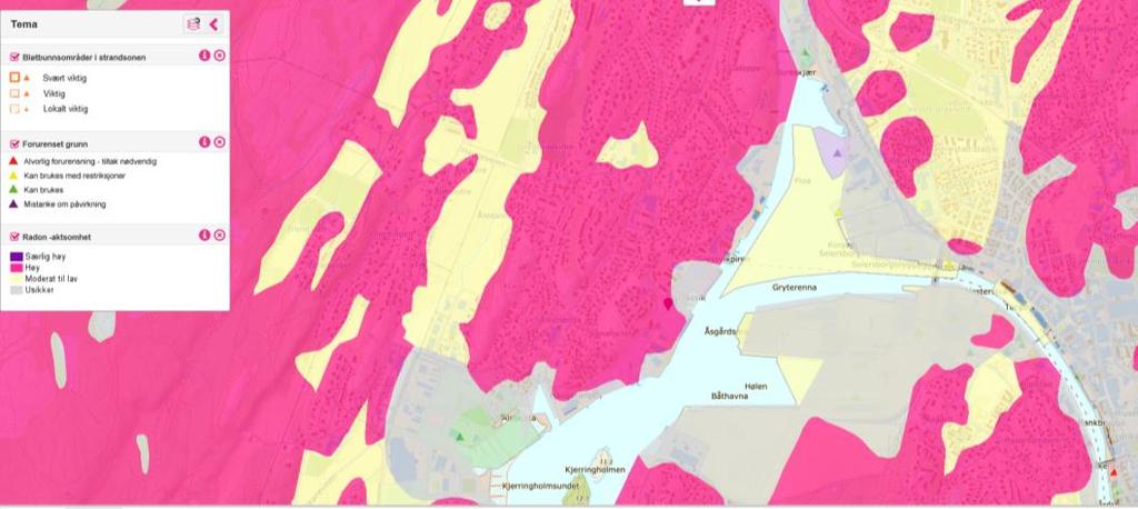 Figur 2 Aktsomhetskart radon. Kilde. NGUs temakart. Tiltak: Det må sikres mot radon i den videre prosjekteringen og byggingen av ny bebyggelse på Bruket 23. Hendelse 10 Isgang 10.