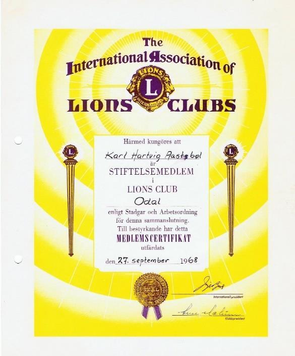 Lions Club Odal Løvebrølet Nr 2, Oktober, lionsåret 2018-19. Årg. 37. 50 år i Lionsklubbens tjeneste! I 1968 ble LC Odal startet med 21 medlemmer.