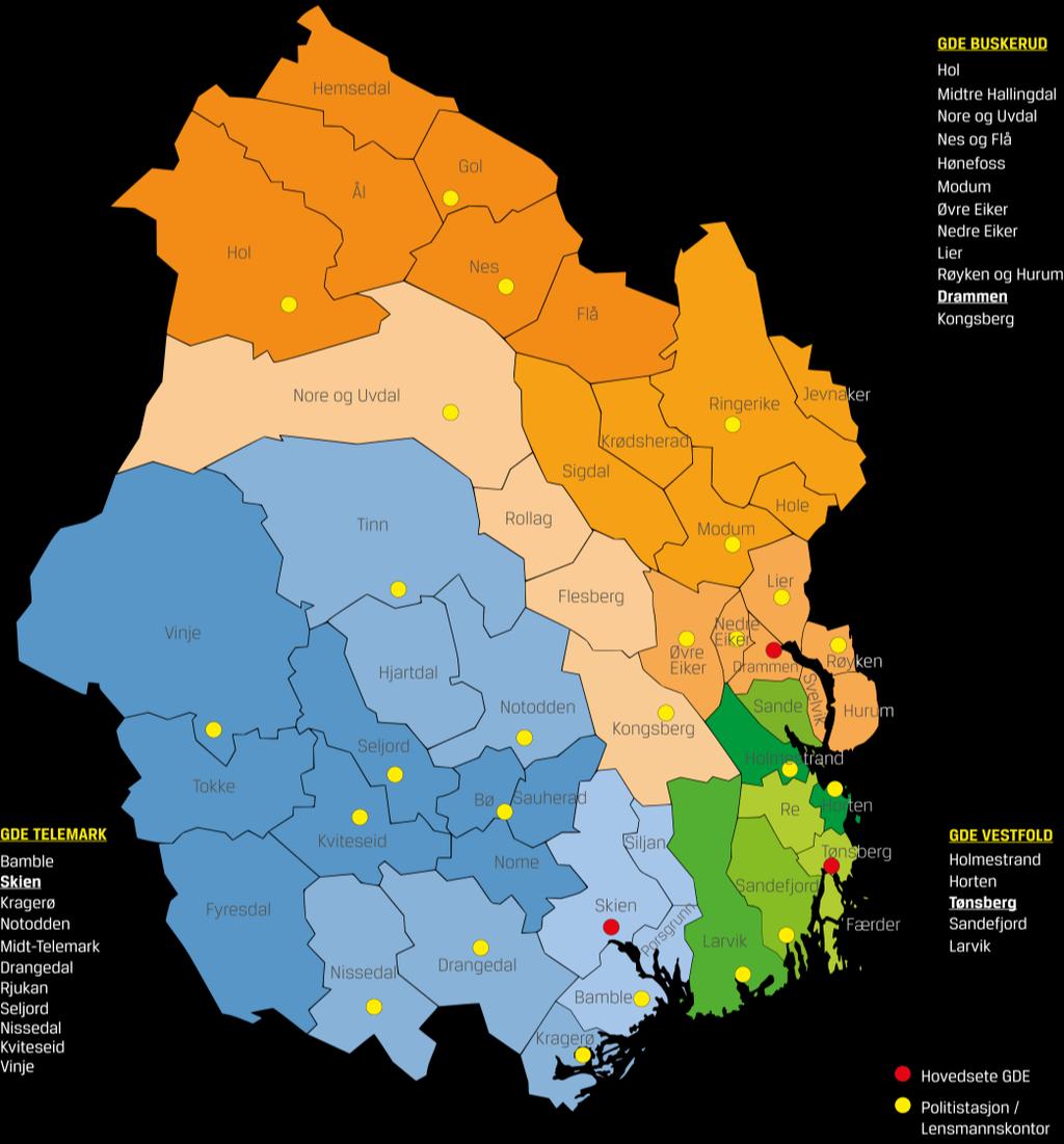 12 tjenesteenheter -10 politistasjonsdistrikt - 2 lensmannsdistrikt 28