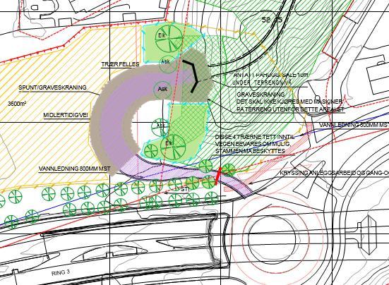 alternativt påhugg var tverrslag ved Voldsløkka idrettspark. Første delen av tverrslaget måtte legges i kulvert fra Voldsløkka idrettspark og sprenges videre mot kabeltunnelen.