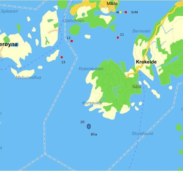 25. KART FOR SEILAS PÅ LANGBANE Kartet viser baneområde og omtrentlig plassering av merkene ved seilas på langbane. Fast utlagte merker. 26.