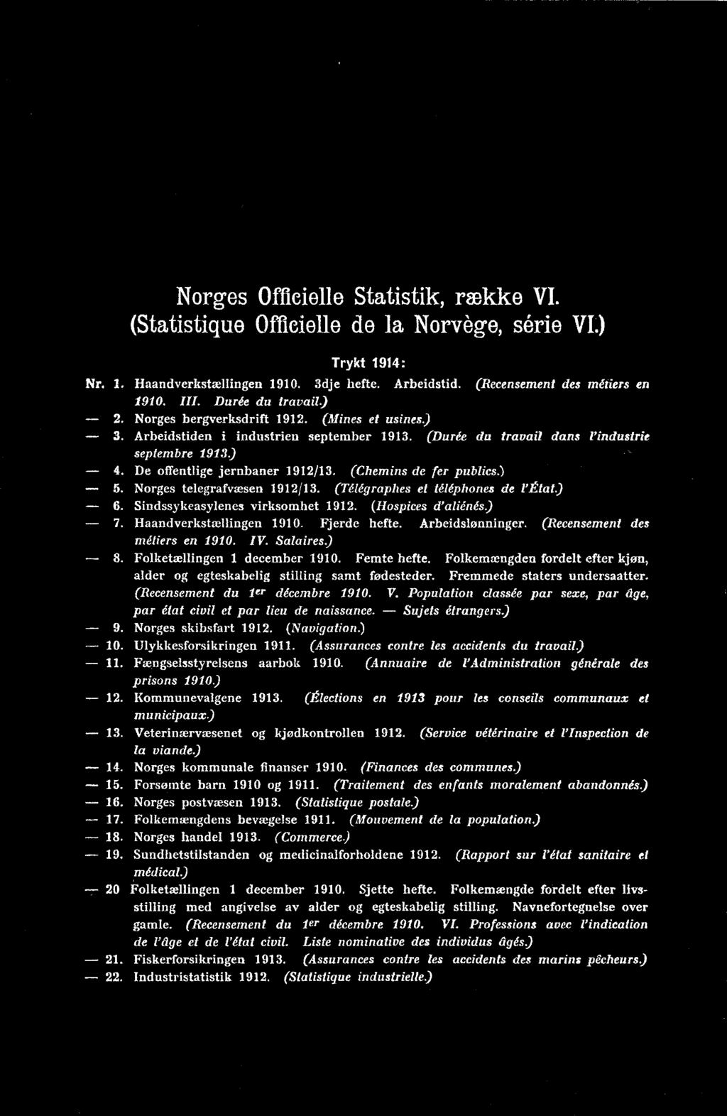 Folkemængden fordelt efter kjøn, alder og egteskabelig stilling samt fødesteder. Fremmede staters undersaatter. (Recensement du ler décembre 1910. V.