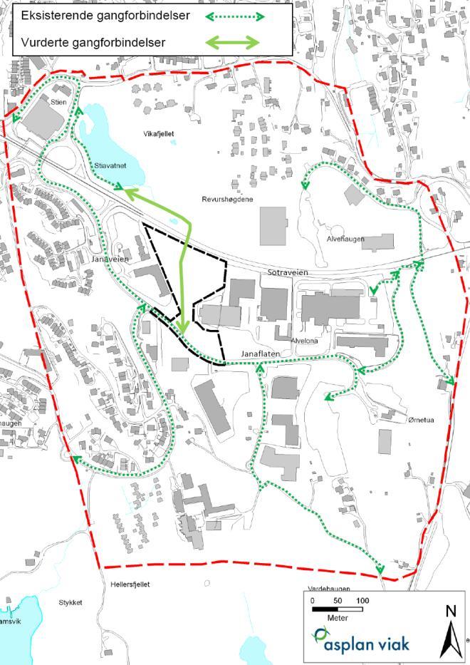 Analyseområdet og spesielt planområdet er vurdert til å ha god kollektivdekning ved dagens situasjon. Behov for ytterligere utvidelse av kollektivtilbudet er derfor ikke vurdert nærmere i analysen.