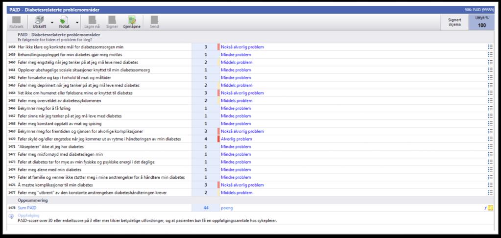 PAID i Noklus Diabetes Score 2 - gul Score 3 - oransje Score 4 - rød Score min.