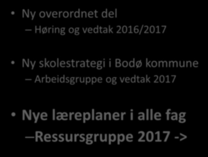 Tre løp Ny overordnet del Høring og vedtak 2016/2017 Ny skolestrategi i Bodø