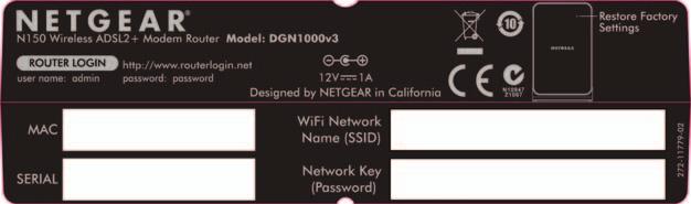 Forhåndsinnstilt trådløs sikkerhet modemruteren har et unikt navn på WiFi-nettverket (SSID) og en unik nettverksnøkkel (passord).
