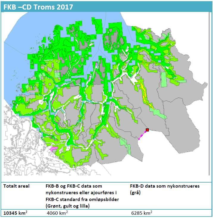 FKB-C Troms, 2 prosjekt FKB-C nord, omløpsbilder fra 2016 (se figur) Nykonstruksjon og ajourføring i C (ca 4000 km 2 ) og D områder (ca 6000 km 2 ). Inneholder også periodisk ajourhold AR5.