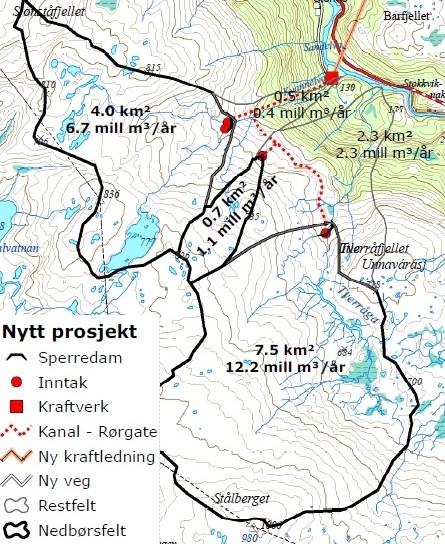 Av de to elvenes totale nedbørsfelt er det planlagt å utnytte 4,7 km² fra Kvannelva og 7,5 km² fra Littj Tverråga.