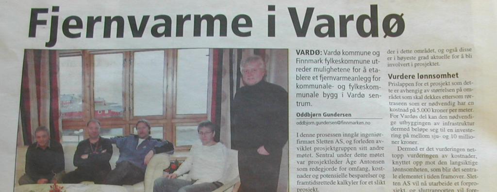 Varmeenergi fra sjøvann Faksimile: Finnmarken Vardø kommune har med støtte fra Enova gjennomført et forprosjekt hvor man har ett på muligheten for å etablere et fjernvarmenett i Vardø sentrum hvor en