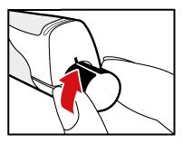 Slik fjerner du luft fra oppløsningen: Figur M a) Vri injeksjonsknappen slik at det hvite merket på injeksjonsknappen er på linje med det svarte merket på plastdelen av pennen (se Figur M).