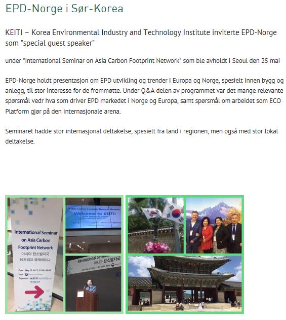 Internasjonalt Seminar EPD-Norge ble invitert av ESCAP for deltakelse og holde presentasjon under i Asian Carbon Footprint Network