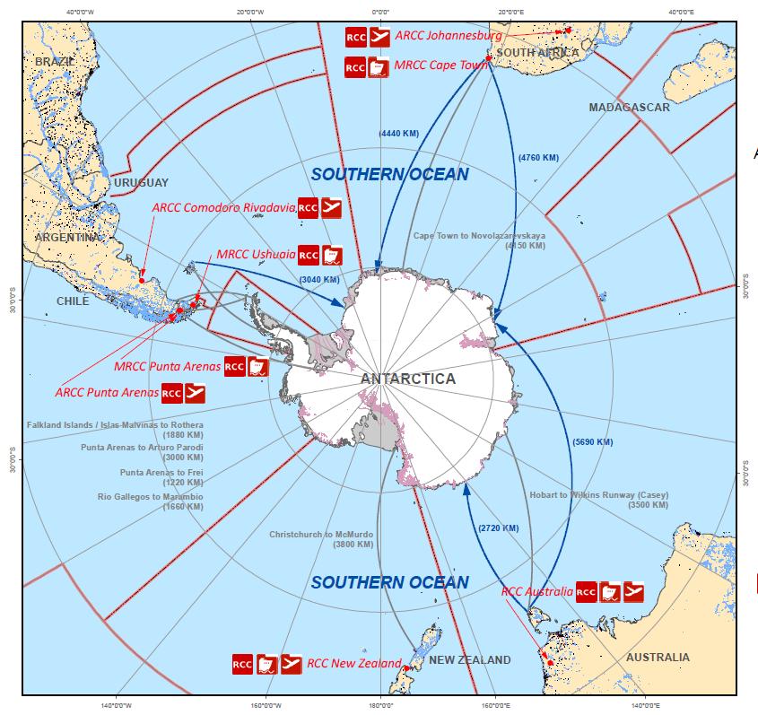 Søk og redning i Antarktis SAR-ansvaret delt mellom «randstatene». Ingen dedikerte redningsressurser, man bruker det som er tilgjengelig.