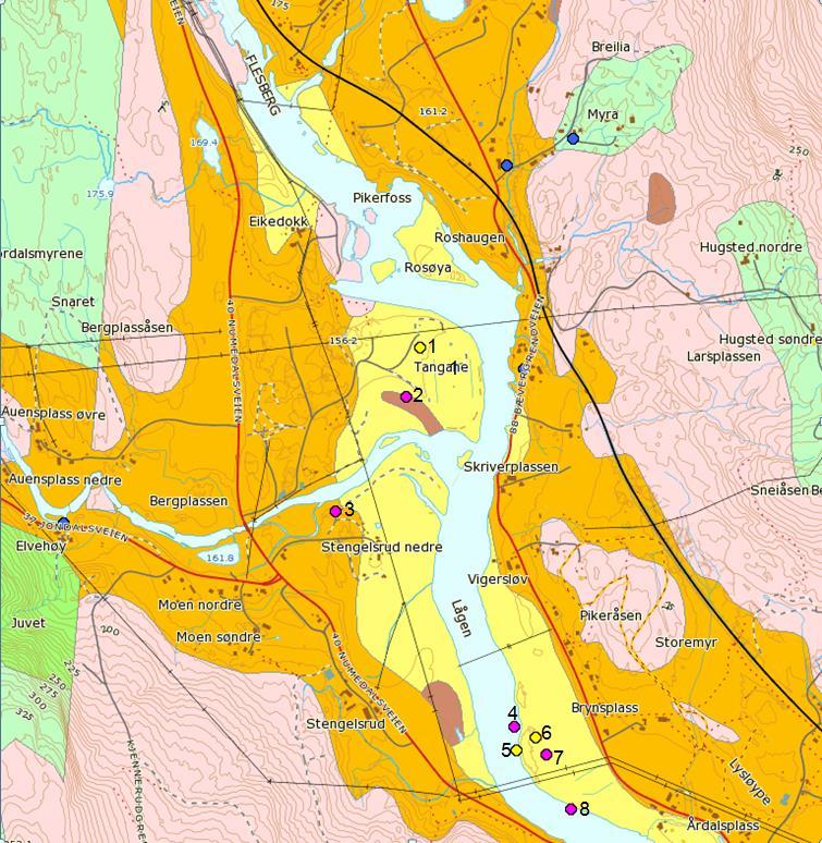 2.1 Jondalselva Bikjen Området ved Jondalselvas munning er et delta av sand og grus avsatt av breelver. Det er utført noe undersøkt tidligere og vi har derfor et visst grunnlag for vurderinger.