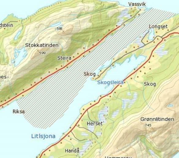 Foruten vier og einer er småvokst bjørk, rogn, osp og selje vanlige arter i området. Fig. 5-3. Kartet viser registrerte naturtyper i området. (Kilde: Kart.naturbase.