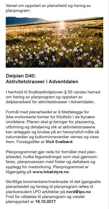 Delplan Adventdalen Tilrettelegge for kortreist, ikke-motorisert ferdsel i Adventdalen (reiseliv og fastboende), ved å ta i bruk eksisterende veistubber