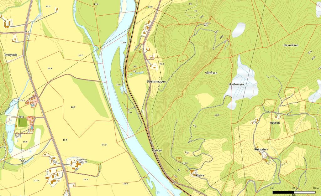 Grunnvannsundersøkelser langs Orkla 13 Steinshaugen Steinshaugen beliggende på østsiden av Orkla, er den sørligste av forekomstene i Orkdalen (figur 4).