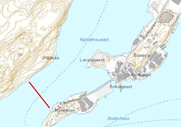 4.1.2 Vindsjø 21 Resultatene fra vind ble tatt langs en linje (P1 -P2), på tvers Nyholmsundet, se Figur 17. Denne linjen er brukt som utgangspunkt for videre simuleringer med SWASH-modellen.