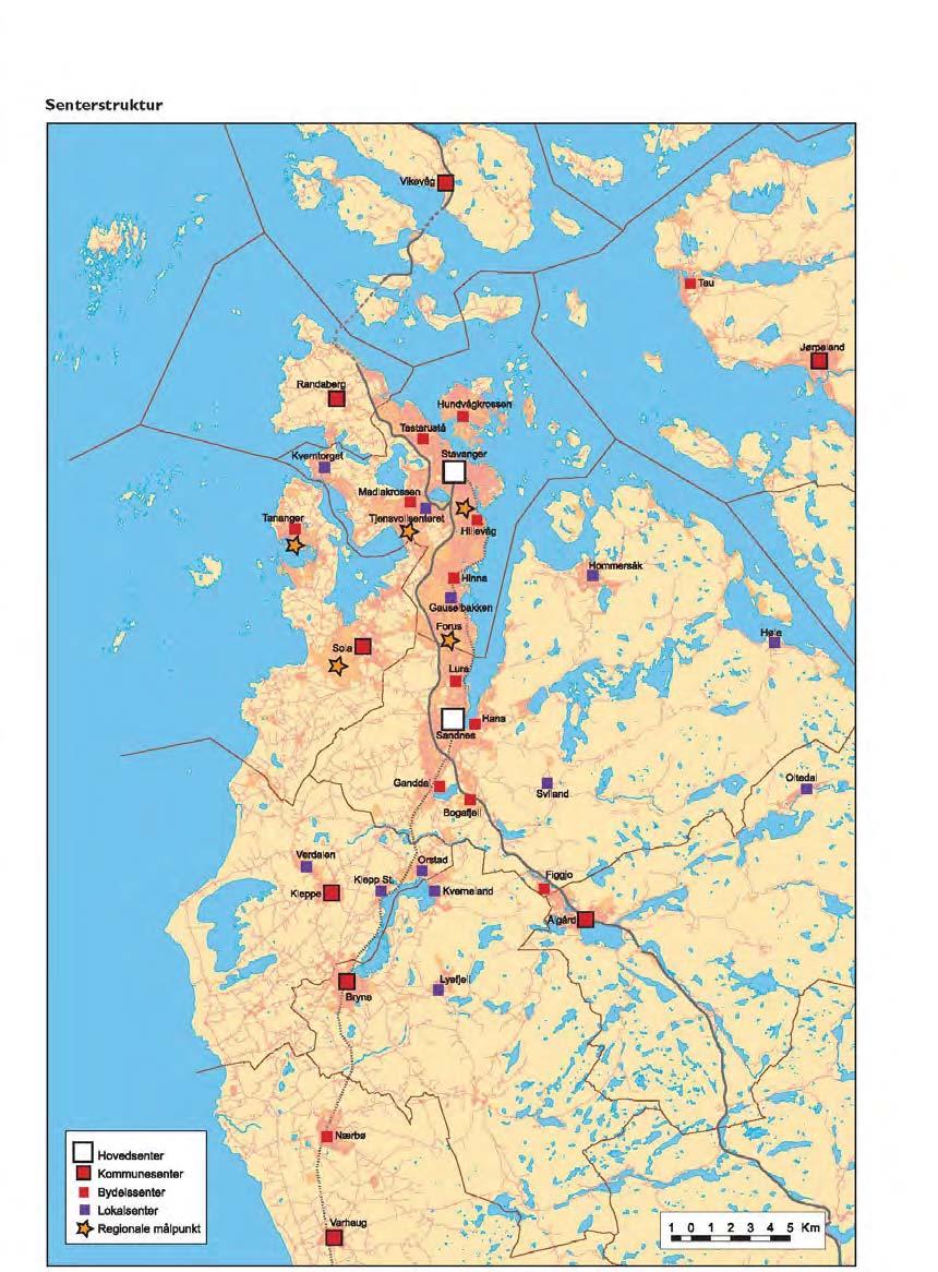 Den polysentriske byen omfaer også Klepp, Hå og Gjesdal med sine sentre - og utgjr da over 300 000 innbyggere. Kommunesentrene er vikge målpunkt i byregionen.
