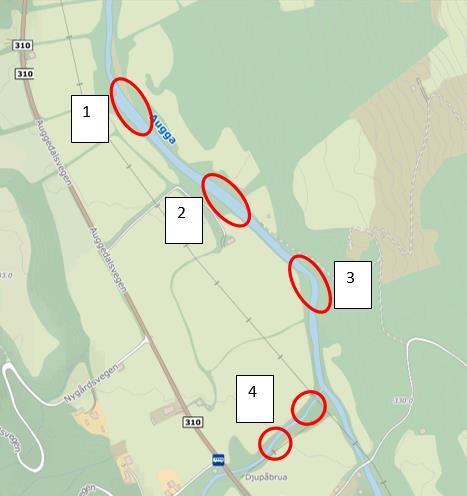 For å bedre på flomsituasjonen er det vurdert masseavlagringsdammer i nedre del av Djupåa; en i Finnsrudbekken, samt to i selve Augga. I tillegg bør det tas ut masse på tre strekninger i Augga.