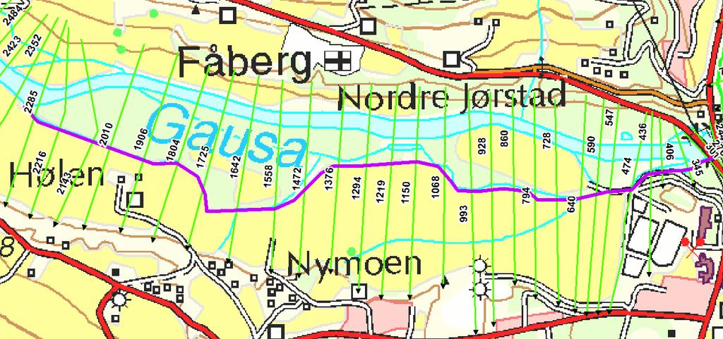 langs nedre deler av Gausa som sikrer bolighus, Jorekstad Idrettsanlegg og dyrka mark (12 a) Flomvoll i