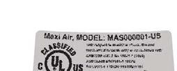 Etiketter på Maxi Air-luftforsyningen Klasse I Kapslingsklasse Trykknapp (strøm på/av) Dobbelisolert Spenning og AC-frekvens