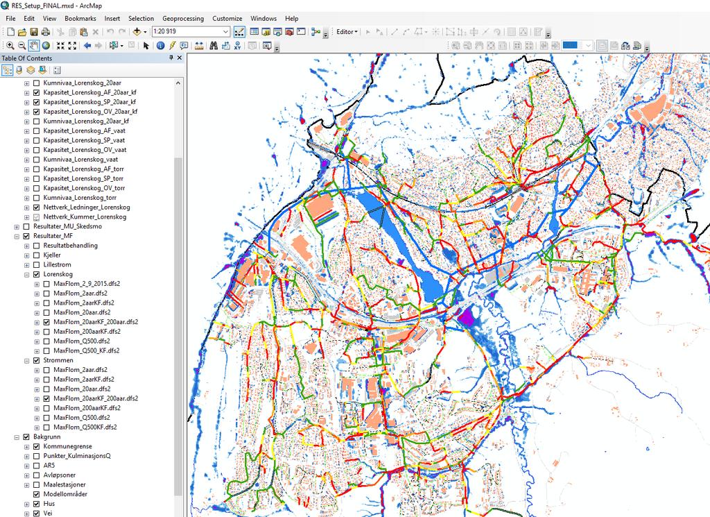 Hele Lørenskog kommune modellert og vist i ArcMap