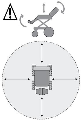 6.18.2 Elektrisk seteløft Setet kan løftes opptil 30 cm ved bruk av styreboksen. Før du løfter setet, kontroller at det ikke finnes hindringer i nærheten av stolen (f.eks.