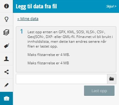 Mine data GPX import Velg en fil fra datamaskinen (for eksempel en