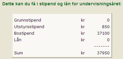 OPPGAVE 6 Kilde: http://app.lanekassen.no/stottekalk/ii-velgsivil.asp Siri vil flytte hjemmefra for å gå på skole. Ovenfor ser du hva hun kan forvente å få i støtte fra lånekassen.