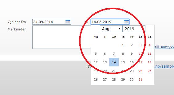 Endre måned og årstall, og velg riktig dato i kalenderen.