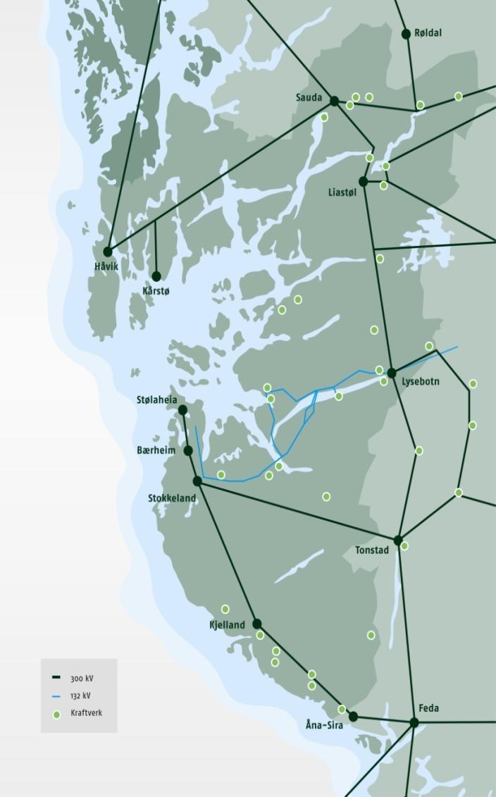 Hovedlinjene inn til regionen er del av det norske sentralnettet som binder de ulike landsdelene sammen, og gir forbindelse til utlandet.