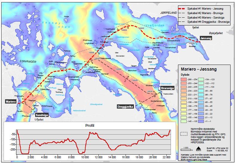 Figur 4.7. Trase for sjøkabel mellom Jøssang og Mariero 4.5.3. Alternativ 4.0/4.1/5.0/5.