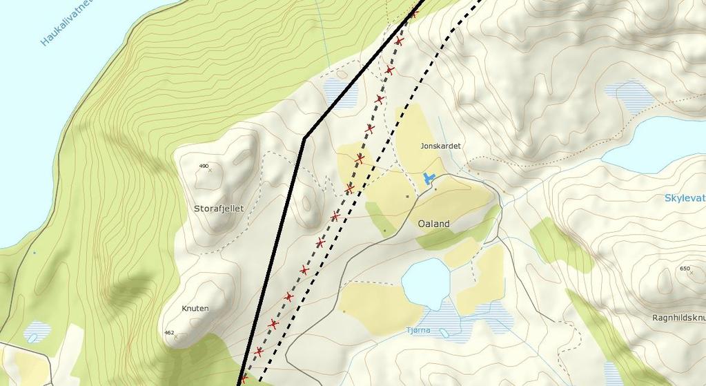 Fra Mulen på sørsiden av Lysefjorden følger traseen i hovedsak eksisterende 132 kv trase frem til Forsandmoen.