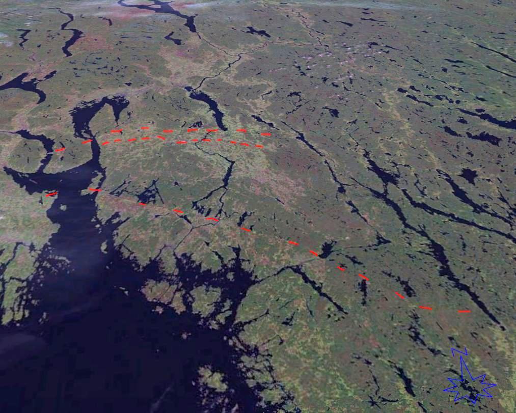 Foto 1: Sørøst-Norge og grensetrakter til Sverige, med markering av raet og Ås-Ski trinnene fra isavsmeltingstiden nordøst for Oslofjorden for ca.