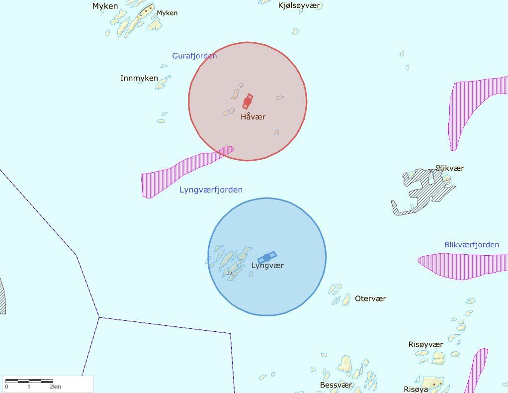 Hensynskrevende artsområder Innenfor en radius på 2,5 km fra Håvær er det registrert et rekefelt sørvest for lokaliteten (Figur 8).