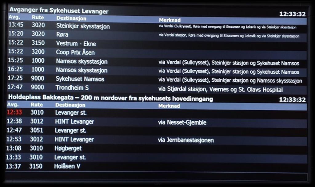 Infoskjerm for rutegående transport i
