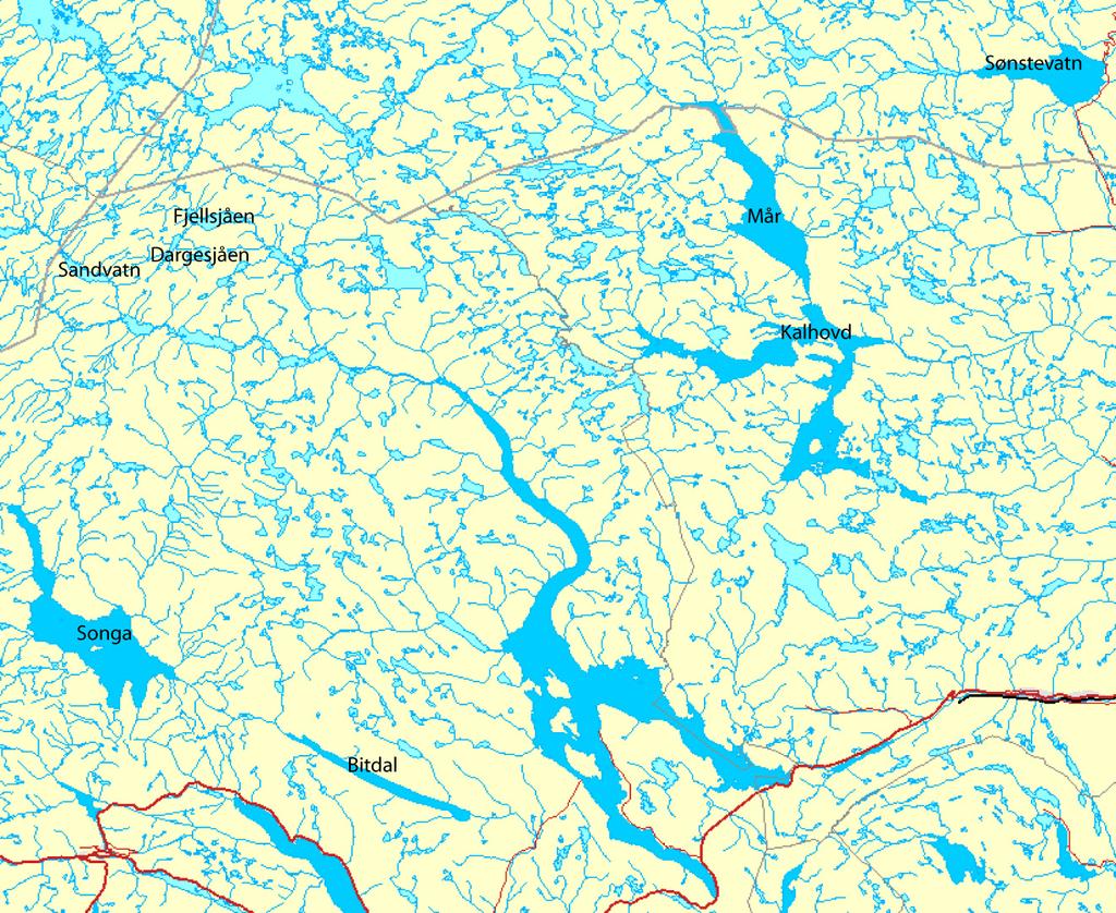 NIVA 5793-29 Figur 1. Beliggenheten av de undersøkte innsjøene i Vinje, Tinn, Nore og Uvdal kommuner. Innsjøer merket mørkeblått er regulerte innsjøer.