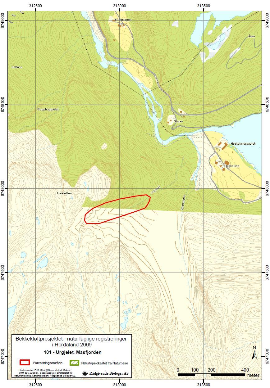 Figur 14. Kart som viser avgrenset forvaltningsområde for Urgjelet (lok. 101).