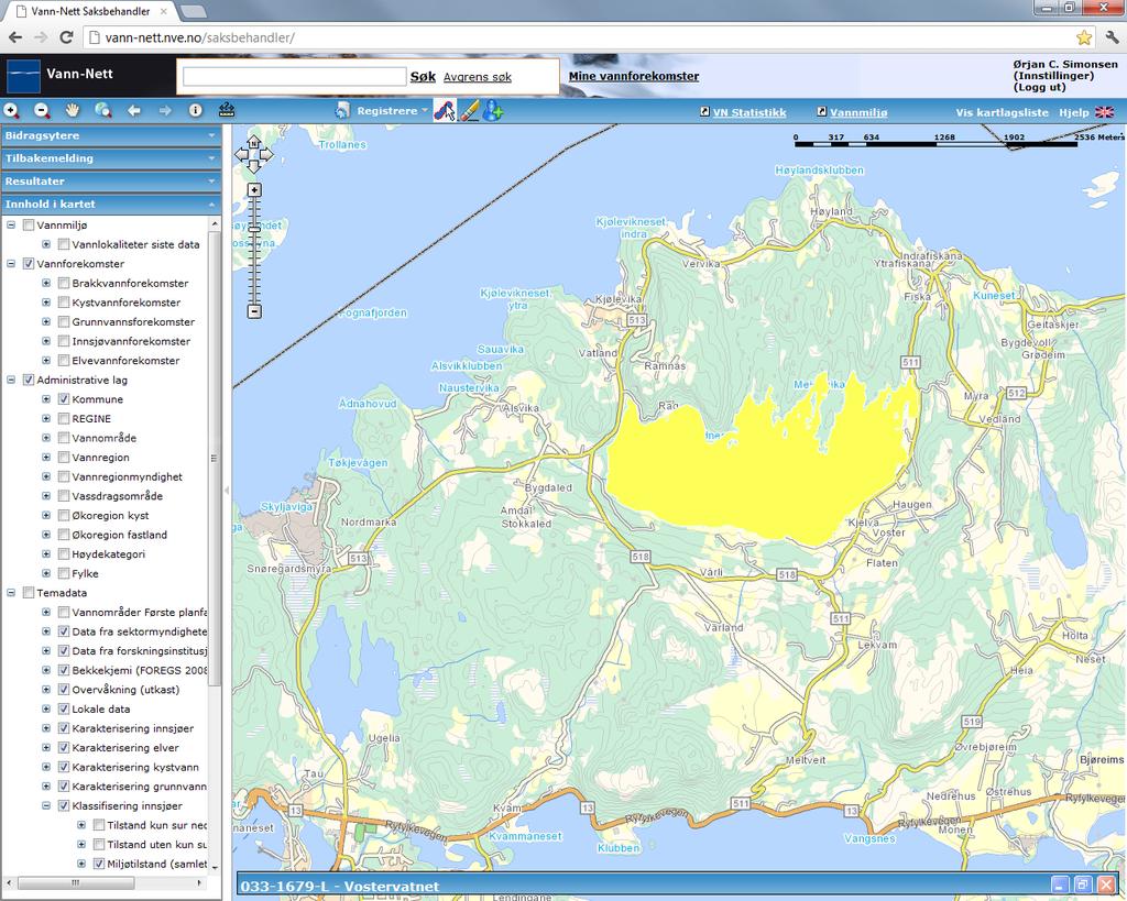 Vostervatnet (033-1679-L) Middels, kalkfattig, klar, dyp (innsjø) Moderat (påvirkningsanalyse, ph: svært god) Middels grad