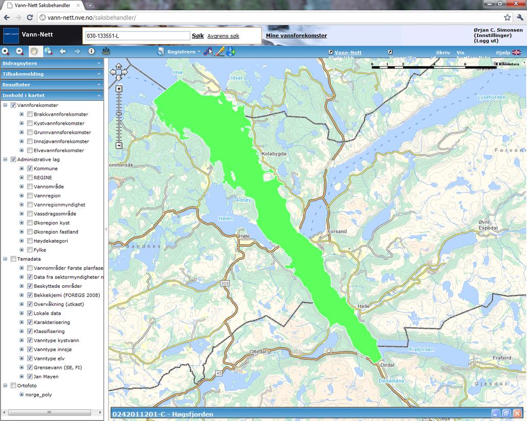 Høgsfjorden (0242011201-C) Overvåkingsdata mm: Beskyttet kyst / fjord God (klorofyll a: god; bunndyr: svært god) Mulig risiko Middels grad -